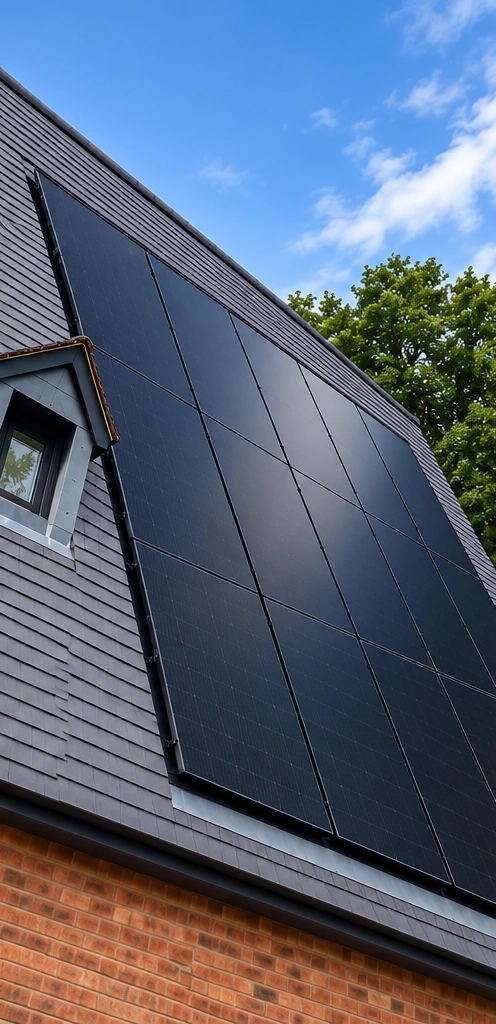 Residential solar PV panels installed on a tiled roof in Kenilworth Warwickshire