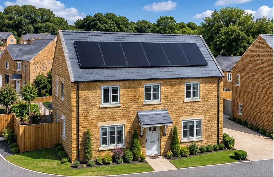 Completed LONGi solar PV installation on a Warwickshire home