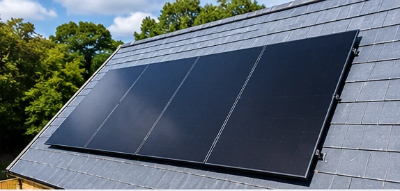 LONGi solar panels installed on slate roof in Warwickshire
