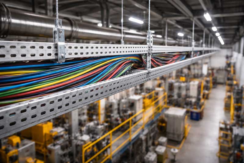 Electrical cable trays within an industrial facility